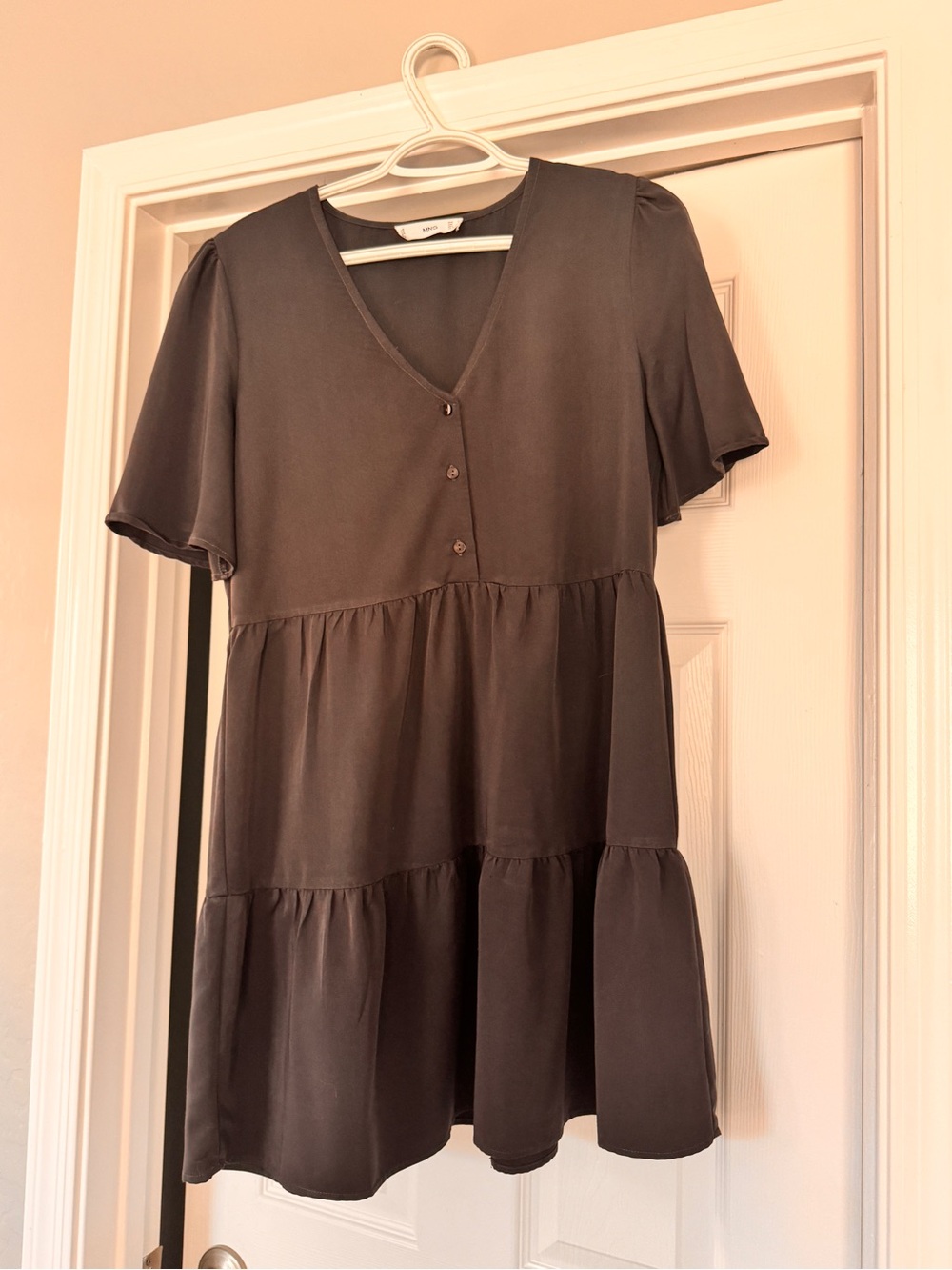 Mango Short Sleeve Tiered V-Neck Mini Dress - Gray